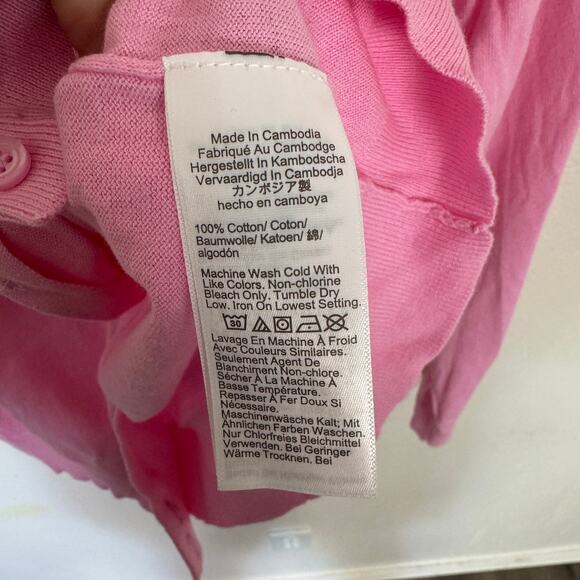 J.Crew Classic Cotton Cardigan Sweater XL Pink Button Front Crewneck Ribbed Trim - Picture 7 of 8